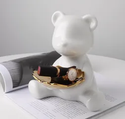 Tượng Gấu Bê Khay Đựng Đồ Ngồi Đáng Yêu - Trang Trí Nhà Cửa Bằng Gốm Sứ, Quà Tặng Ý Nghĩa Cho Người Thân
