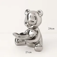 Tượng Gấu Bê Khay Đựng Đồ Ngồi Đáng Yêu - Trang Trí Nhà Cửa Bằng Gốm Sứ, Quà Tặng Ý Nghĩa Cho Người Thân