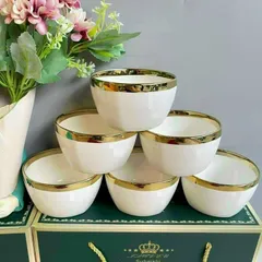 Bộ 6 bát sứ viền mạ vàng Happy Life sang trọng + đũa, chất liệu cao cấp, thiết kế tinh tế, quà tặng hoàn hảo cho mọi dịp