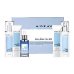 Bộ Dưỡng Ẩm Chuyên Sâu Ahohaw Aqua Solution - Cấp Nước Giữ Ẩm Cho Da, Gel Rửa Mặt, Nước Hoa Hồng, Tinh Chất & Kem Dưỡng Ẩm