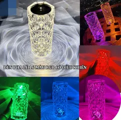 Đèn Ngủ Pha Lê Cảm Biến Hình Hoa Hồng - Điều Khiển Từ Xa 16 Màu Sắc, Ánh Sáng Dịu Nhẹ Cho Phòng Ngủ Lãng Mạn