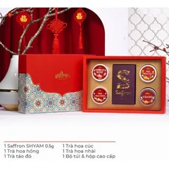 Hộp Quà Tết Cao Cấp Nhụy Hoa Nghệ Tây Saffron Shyam + 4 Loại Trà Lành Mạnh - Quà Tặng Sang Trọng Dịp Lễ Tết
