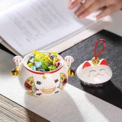 Hũ đựng trà hạt mứt bằng sứ hình mèo Thần Tài - Bình trà may mắn phong thủy trang trí bàn uống nước - Quà Tết độc đáo