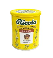 Kẹo ngậm thảo mộc Ricola Schweizer Kräuterzucker 250g - Hỗ trợ giảm ho, làm dịu cổ họng, không đường, hương vị tự nhiên từ 13 loại thảo mộc Đức