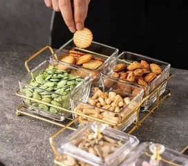 Khay Đựng Bánh Mứt Thủy Tinh Cao Cấp - Set 4/6 Hũ, Thiết Kế Hiện Đại, Chất Liệu Bền Bỉ - Trang Trí Bàn Tiệc Tết Thêm Sang Trọng