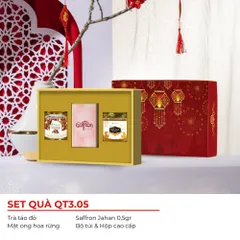 Set Quà Tết Mộc Hương Sơn QT3.05 - Hộp Quà Saffron Jahan, Trà, Mật Ong Tặng Sức Khỏe, May Mắn, Thiết Kế Sang Trọng