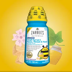Siro giảm ho tự nhiên Zarbee's Cough Syrup+ Mucus, Throat & Nasal cho bé từ 4 tuổi, dễ uống, bảo vệ đường hô hấp, vị ngọt hữu cơ