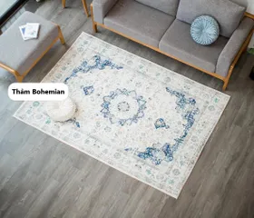 Thảm Trải Sàn Bohemian Cao Cấp TSL06 Ghome - Họa Tiết Retro Chất Liệu Cashmere Mềm Mại, Kích Thước Đa Dạng