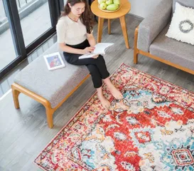 Thảm Trải Sàn Bohemian Cao Cấp TSL06 Ghome - Họa Tiết Retro Chất Liệu Cashmere Mềm Mại, Kích Thước Đa Dạng