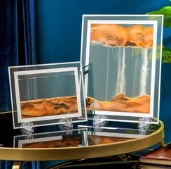 Tranh Cát Chảy 3D Để Bàn Trang Trí Khung Chữ Nhật - Nghệ Thuật Thư Giãn Sống Động, Chất Liệu Thủy Tinh và Acrylic