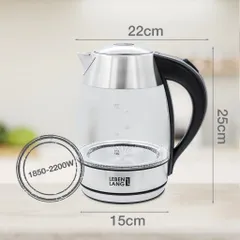 Ấm Siêu Tốc Thủy Tinh Lebenlang LBWE2626 - Công Suất 1850W-2200W, Dung Tích 1.8L, Đế Xoay 360 Độ, Tự Ngắt Khi Nước Sôi