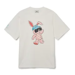 Áo Phông MLB New York Yankees Hình Thỏ - Cotton Trắng, Cổ Tròn, Cộc Tay Dành Cho Unisex - Thời Trang Đường Phố Năng Động