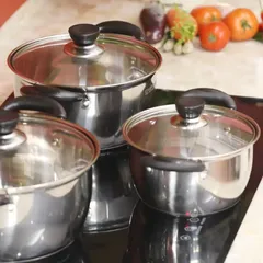 Bộ 3 nồi inox cao cấp Chefman CM-922 - Chất liệu bền đẹp, sáng bóng, kích cỡ 18-22-24cm cho mọi nhu cầu nấu nướng gia đình