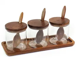 Combo 3 Hũ Gia Vị Thủy Tinh Kèm Khay Muỗng Hobby Home Decor HGV3D - Dụng Cụ Nhà Bếp Gọn Gàng, Tiện Lợi