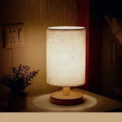 Đèn Ngủ Bàn Gỗ Huta G1S Chao Vải Lanh - Đèn LED Ánh Sáng Vàng Ấm, Thiết Kế Vintage Cho Không Gian Ấm Cúng