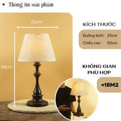 Đèn Ngủ Bàn HUTA T2 - Đèn Thân Thép Sang Trọng Với Chao Vải Lanh 25cm, Điều Chỉnh Độ Sáng, Thiết Kế Hiện Đại, Phụ Kiện Nội Thất Thú Vị