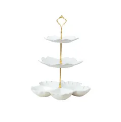 Đĩa Sứ 3 Tầng Trụ Kim Loại Ghome - Đồ Trang Trí Đựng Bánh Kẹo và Hoa Quả Sang Trọng, Thích Hợp Biếu Tặng Dịp Tân Gia