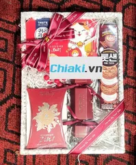 Giỏ quà Tết 4 món bánh kẹo cao cấp KR02Đ - Quà biếu sang trọng cho năm mới, gồm bánh mứt, kẹo và cà phê chất lượng cao