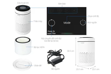 Máy lọc không khí Casper AP-250MAH 22W - Tiết kiệm điện, lọc không khí hiệu quả cho phòng 20-30m², thiết kế nhỏ gọn, nhẹ 2.8kg.