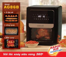 Nồi Chiên Không Dầu Đối Lưu Creen AG86B 12 Lít - Công Suất 1.700W, Chiên Nướng Tiện Lợi, Dinh Dưỡng, Không Dầu Mỡ