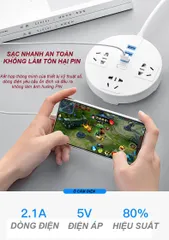 Ổ cắm đa năng Jiashi OCD05 với sạc USB, dây dài 2.8m và giá để điện thoại - Thiết bị tiện lợi cho gia đình