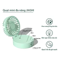 Quạt Mini Phun Sương Kết Hợp Đèn Ngủ Jiashi QMN03 - Quạt Cầm Tay Đa Năng Xông Tinh Dầu Nhiều Màu Sắc, 3 Tốc Độ Gió