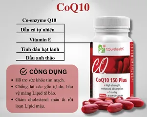 Viên uống CoQ10 150mg Plus NZPurehealth - Hỗ trợ sức khỏe tim mạch, chống oxy hóa, bảo vệ tế bào - Lọ 30 viên