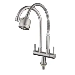 Vòi Rửa Chén Tăng Áp 2 Đầu Lạnh HOBBY Home Decor LX2D - Inox 304 Chất Lượng Cao, Thiết Kế Đẹp, Phun Nước Mạnh Mẽ, Phù Hợp Đa Số Chậu Rửa