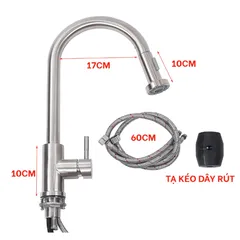 Vòi Rửa Chén Nóng Lạnh Dây Rút Hobby Home Decor VDR4 - Chất Liệu Inox 304, 2 Chế Độ Phun, Tiện Lợi Cho Bếp Nhà Bạn