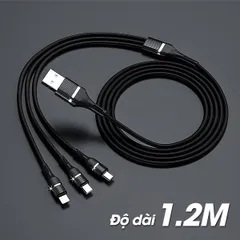 Cáp Sạc Nhanh 3 Đầu Bọc Dù Type C, Lightning, Micro USB 1.2m - Sạc Tối Đa 60W, Tiện Lợi Cho Tất Cả Thiết Bị Điện Thoại