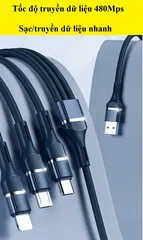 Cáp Sạc Nhanh 3 Đầu Bọc Dù Type C, Lightning, Micro USB 1.2m - Sạc Tối Đa 60W, Tiện Lợi Cho Tất Cả Thiết Bị Điện Thoại