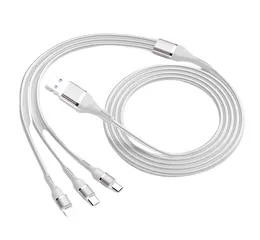 Cáp Sạc Nhanh 3 Đầu Bọc Dù Type C, Lightning, Micro USB 1.2m - Sạc Tối Đa 60W, Tiện Lợi Cho Tất Cả Thiết Bị Điện Thoại