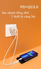Củ sạc nhanh 2in1 20W PD và QC 18W, cổng USB-C và USB-A cho điện thoại, máy tính bảng, laptop - Sạc nhanh hiệu quả 3 lần.