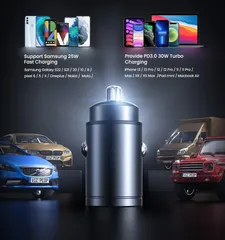 Tẩu Sạc Nhanh Mini Ô Tô 2 Cổng USB & Type C PD QC 30W 45W - Thiết Kế Gọn Nhẹ, Tương Thích Nhiều Thiết Bị