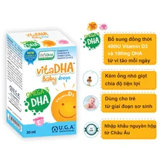 Baby Drops VitaDHA dạng giọt cho trẻ sơ sinh - Bổ sung DHA, Vitamin D3, Vitamin E hỗ trợ sức khỏe mắt cho trẻ nhỏ dưới 1 tuổi