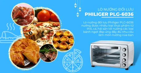 Lò Nướng Đối Lưu Philiger PLG-6036 - 5 Chế Độ Nướng, Dung Tích 36 Lít, Công Suất 1400W, Nướng Đều Thực Phẩm, Tiết Kiệm Thời Gian