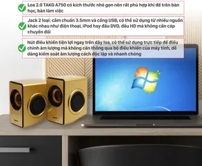 Loa Máy Tính 2.0 Tako A760 Công Suất 6W - Âm Thanh Sống Động, Thiết Kế Hiện Đại Cho PC, Laptop, TV