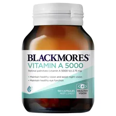 Viên uống Vitamin A 5000IU Blackmores hỗ trợ thị lực đêm, phục hồi sức khỏe mắt - Lọ 150 viên bổ sung cần thiết cho cơ thể.