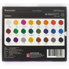 Bộ màu vẽ Acrylic Renaissance 24 tuýp 12ml - Màu sắc tươi sáng, mịn đều, chống nước, tiện dụng cho nghệ thuật sáng tạo
