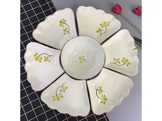 Bộ bát đĩa Bát Tràng hoa mặt trời 7 món - Gốm sứ cao cấp vẽ tay tinh xảo, bộ dụng cụ ăn đẹp mắt cho gia đình