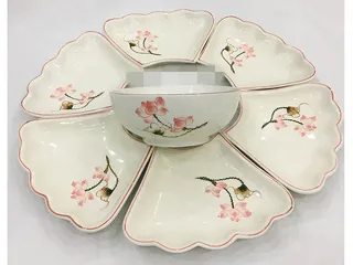 Bộ bát đĩa Bát Tràng hoa mặt trời 7 món - Gốm sứ cao cấp vẽ tay tinh xảo, bộ dụng cụ ăn đẹp mắt cho gia đình