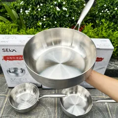 Chảo inox nguyên khối Seka 5 lớp sâu lòng - Dùng cho mọi loại bếp, chiên xào tiện lợi, chất lượng cao cấp, bền bỉ và an toàn sức khỏe.
