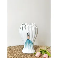 Lọ Hoa Gốm Sứ Bàn Tay Phật Hình Cô Gái Đầm Xanh - Bình Cắm Hoa Thẩm Mỹ, Trang Trí Nhà Cửa Sang Trọng, Gốm Bát Tràng cao cấp