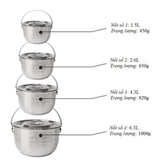 Bộ 4 Nồi Inox Dã Ngoại Xếp Gọn Đa Năng - Thiết Kế Tiện Dụng, Dùng Cho Tất Cả Các Loại Bếp Cắm Trại, Du Lịch, Picnic