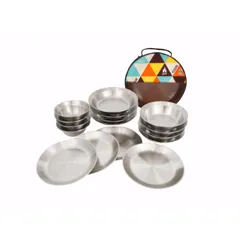Bộ bát đĩa nhôm dã ngoại xếp gọn 16 chiếc với túi đựng - Đồ dùng cắm trại tiện lợi cho gia đình và chuyến đi ngoài trời
