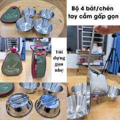 Bộ bát inox Syrah dã ngoại tích hợp tay cầm - Bộ 4, 6 bát tiện lợi cho cắm trại và picnic, chất liệu inox 304 cao cấp, nhẹ và bền.