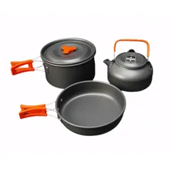 Bộ Nồi Nấu Ăn Dã Ngoại 3 Món Gấp Gọn - Hợp Kim Nhôm Cao Cấp, Thiết Kế Di Động Tiện Lợi Cho Chuyến Cắm Trại Thú Vị