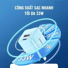 Củ sạc nhanh GaN 33W Remax RP-U25 - Sạc PD và QC 3.0 chuẩn kép, thiết kế gọn nhẹ, sạc siêu tốc cho mọi thiết bị điện tử