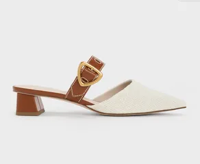 Giày cao gót Charles & Keith Sepphe Cut-Out Tweed Mules CK1-60580278 - Thời Trang Nữ Gót Vuông Mũi Nhọn Cao Cấp