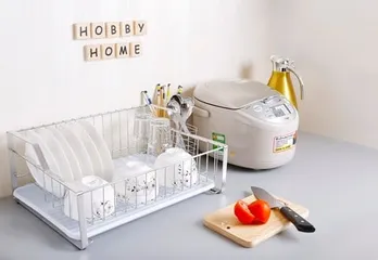 Kệ chén 1 tầng Inox 304 Hobby Home Decor KC2 - Kệ đựng bát cao cấp có khay hứng nước và ống đũa, tiện lợi cho bếp nhà bạn